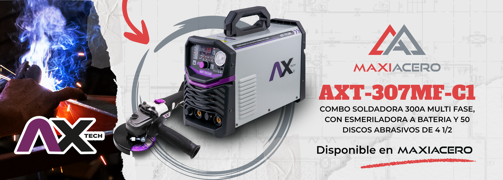 AXT 307MF C1 COMBO SOLDADORA ESMERIL MAXIACERO PROMO DESCUENTO