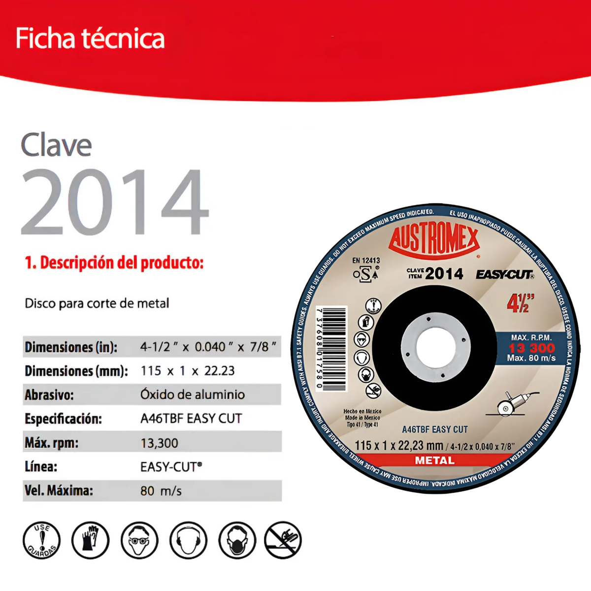 15pzs Disco De Corte Austromex 2014 Metal Fr Easy-cut 4.1/2