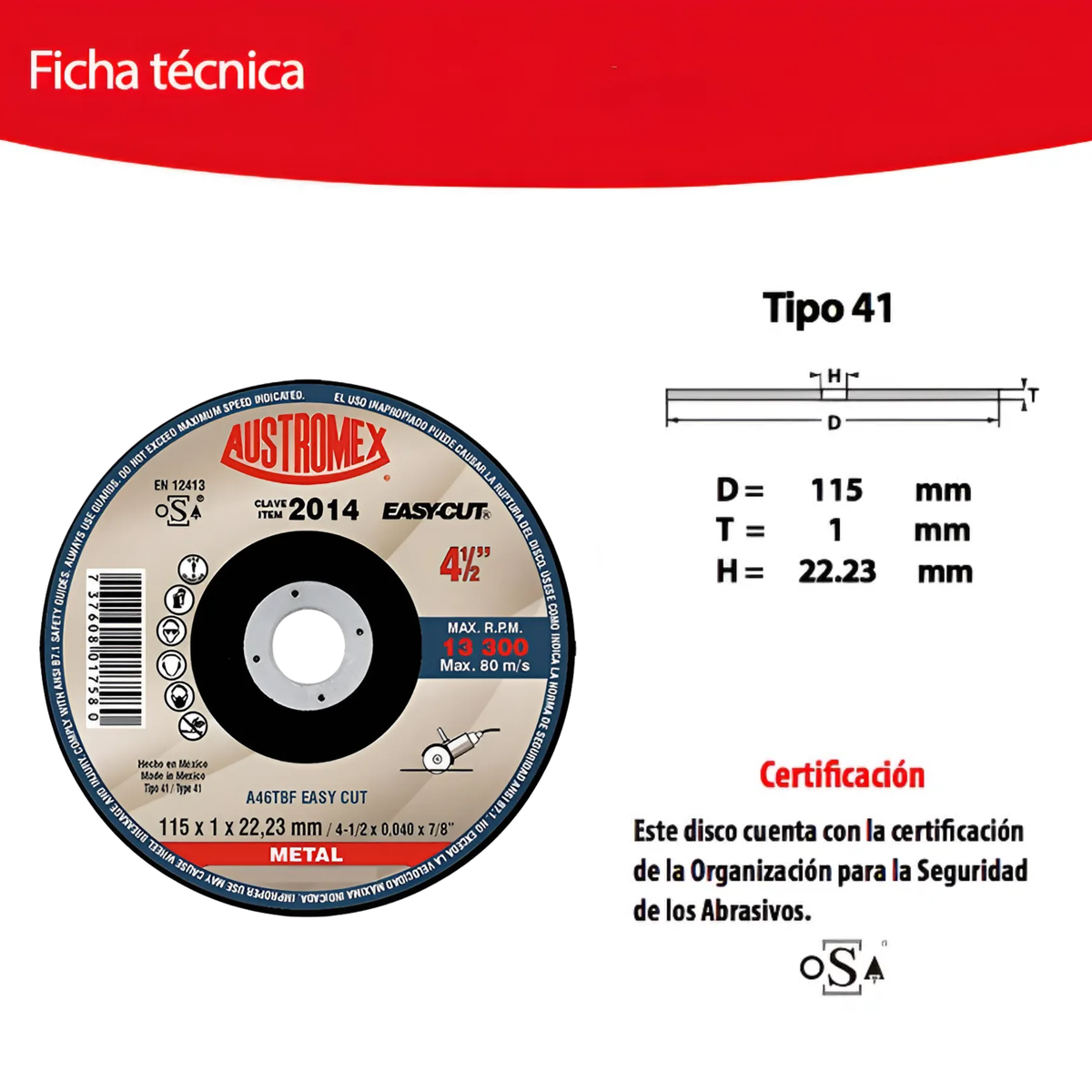 15pzs Disco De Corte Austromex 2014 Metal Fr Easy-cut 4.1/2