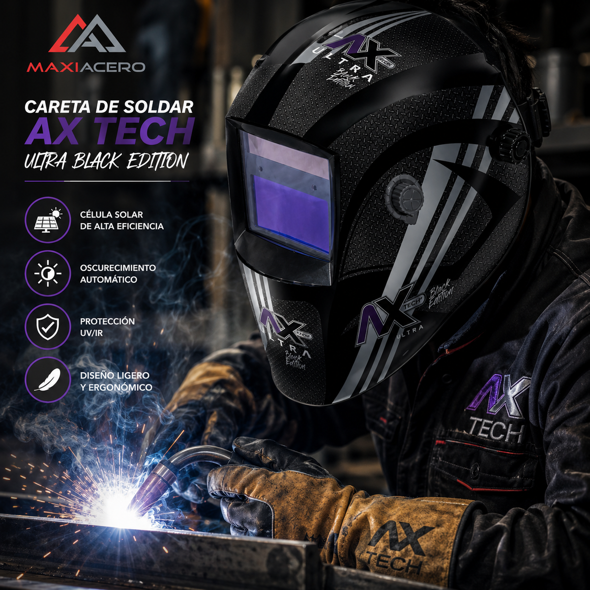 Careta Electrónica para Soldar Axtech AXT-CE1030 | 4 Sensores y Sombra Variable