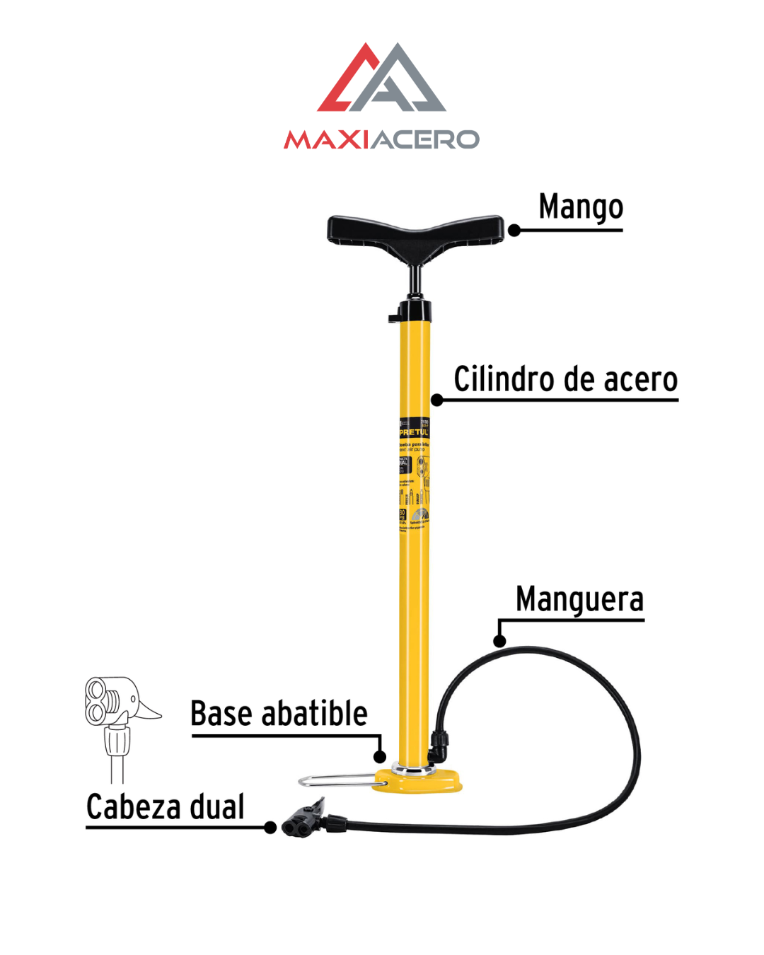 Bomba Manual Para Inflar De 23', Pretul 21690 Color Amarillo