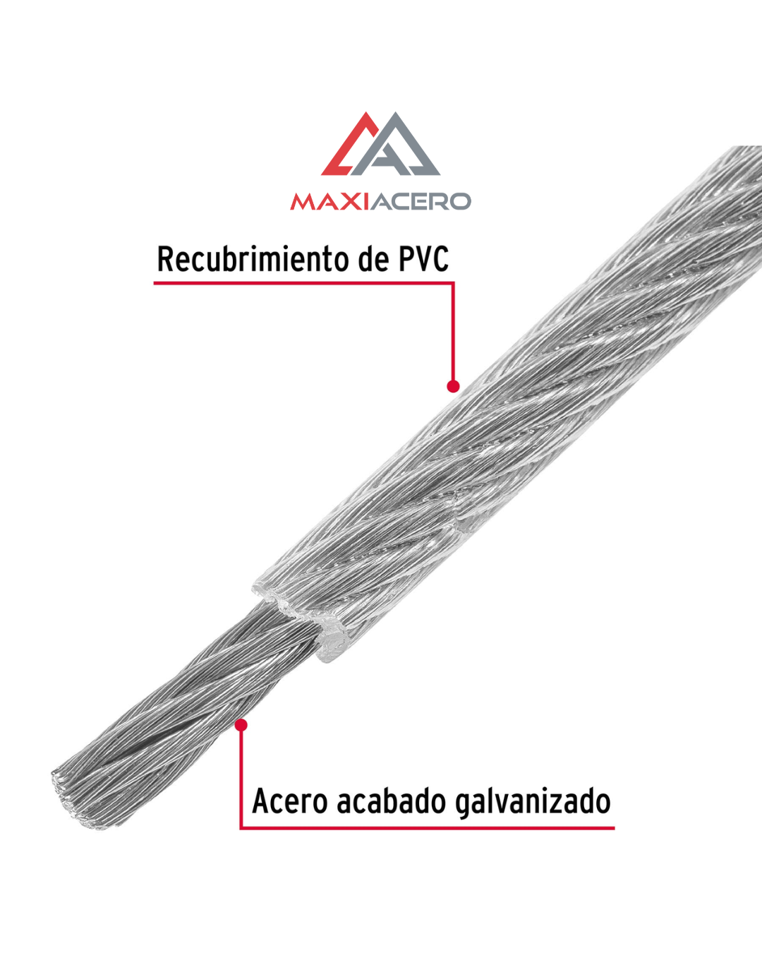 1 Metro Cable Acero Recubierto Pvc 1/8' 7x19 Hilos Fiero 44225