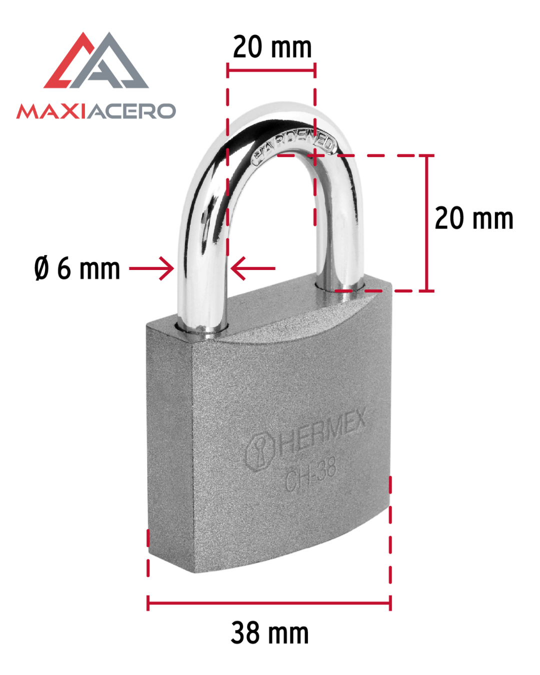 Candado de Hierro Hermex 38mm Gancho Corto | Alta Seguridad 43315