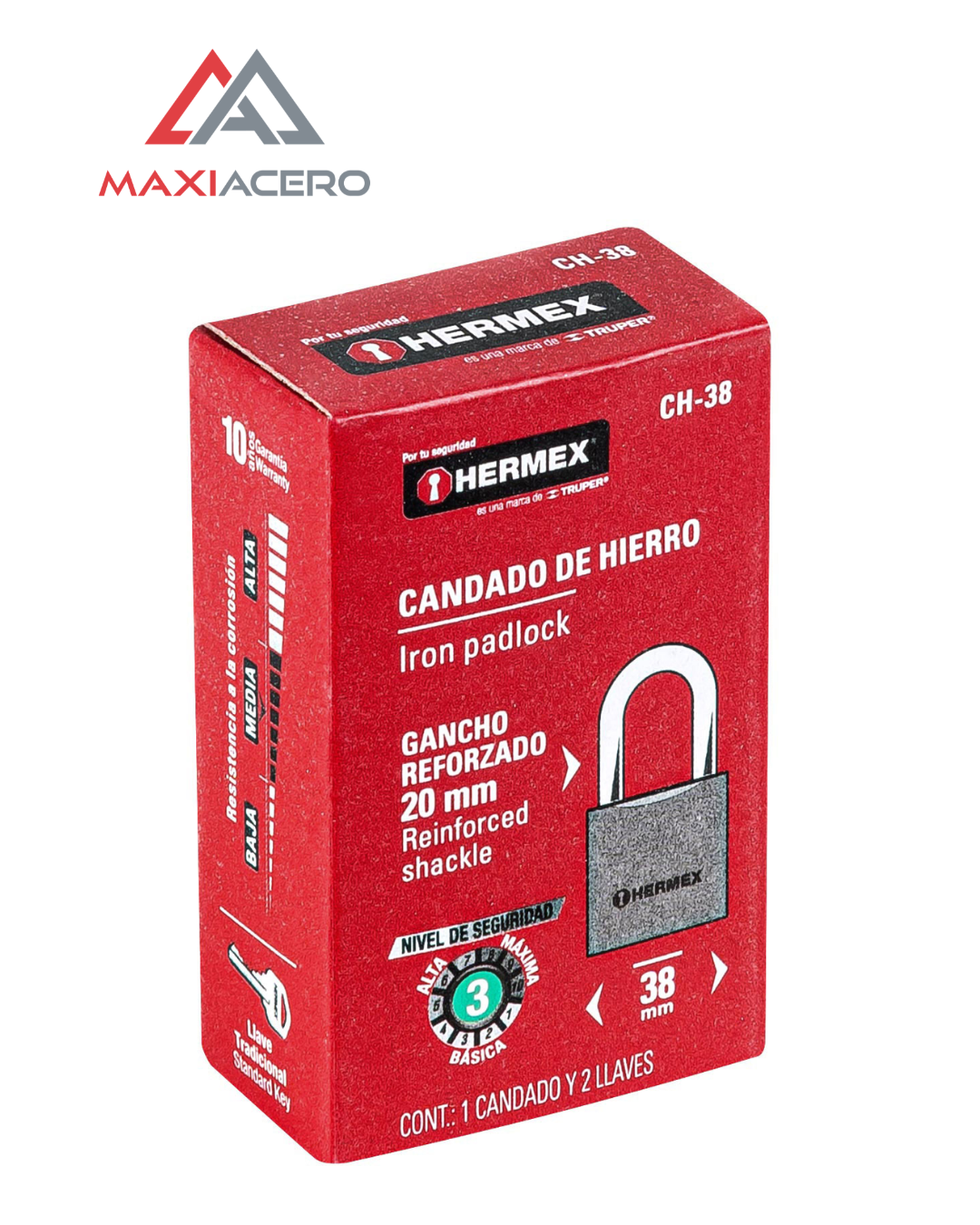 Candado de Hierro Hermex 38mm Gancho Corto | Alta Seguridad 43315