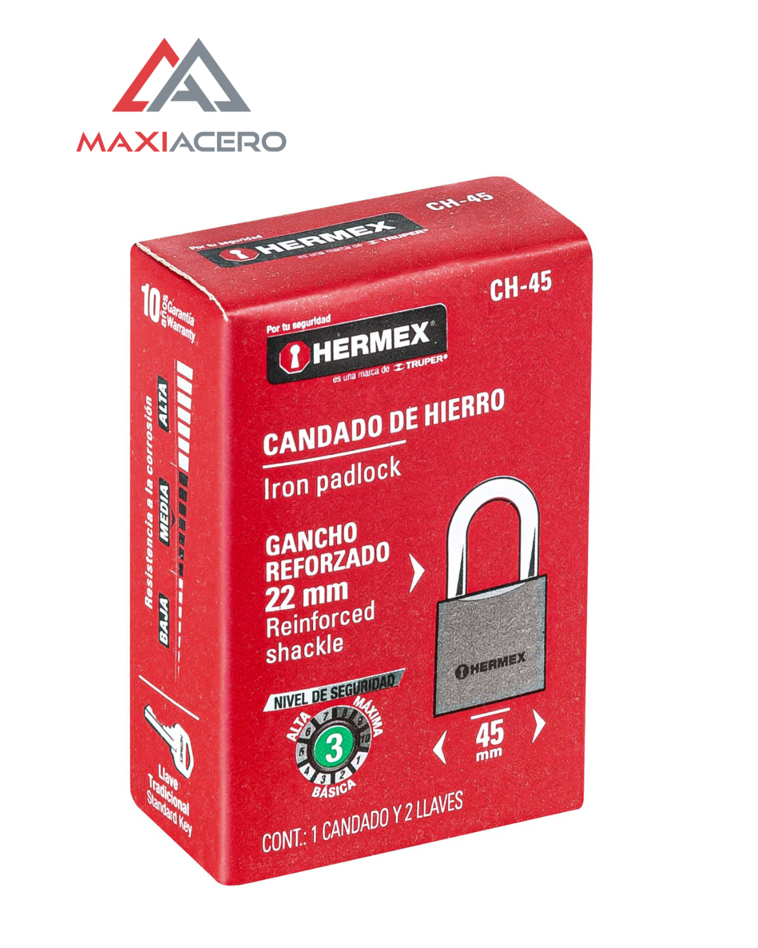 Candado de Hierro Hermex 45mm Gancho Corto | Alta Seguridad 43316