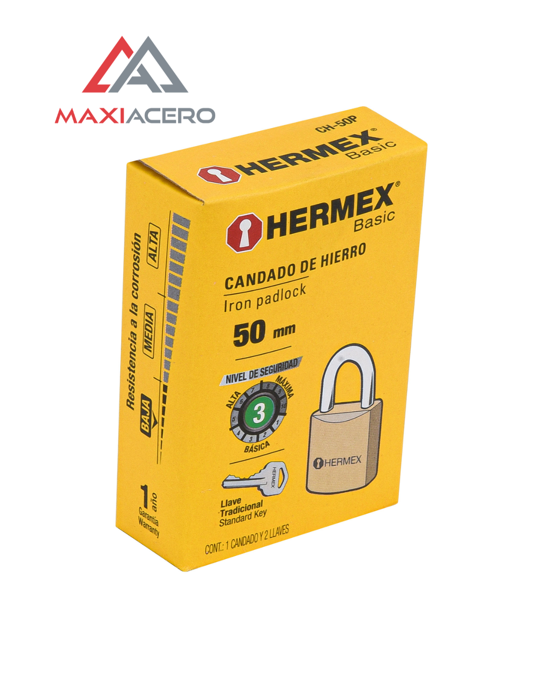 Candado de Hierro Color Latón Hermex 23519 | Línea Básica 50 mm