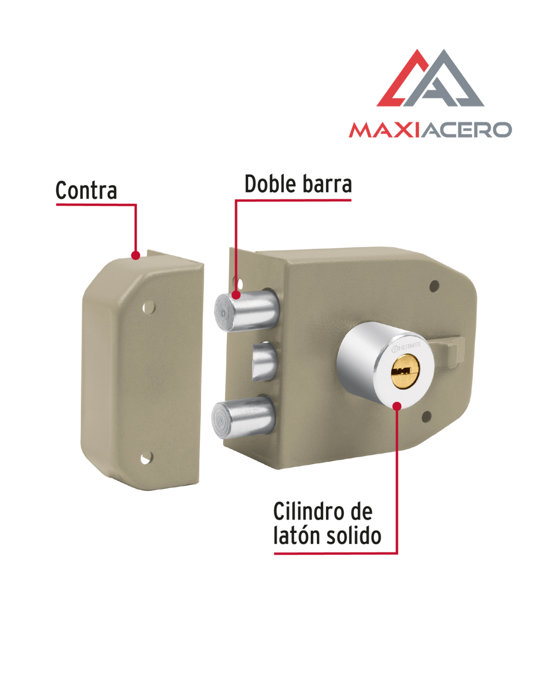 Cerradura de Sobreponer Hermex 43484 | 2 Barras Instala-Fácil Llave de Puntos