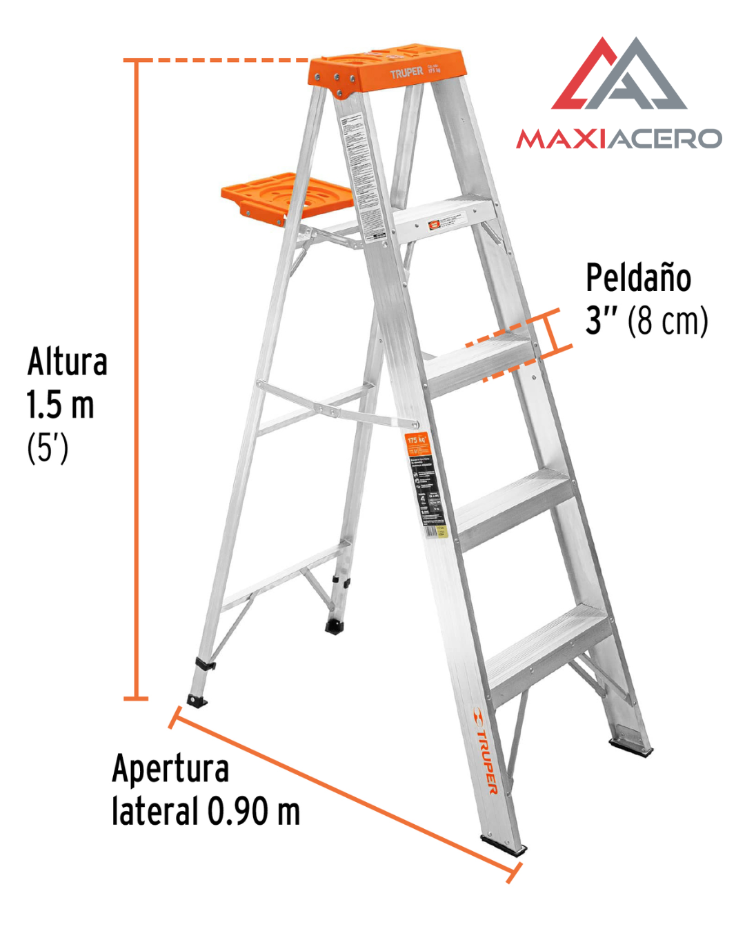 Escalera de Tijera de Aluminio Truper 10264 | 4 Peldaños Tipo II con Bandeja