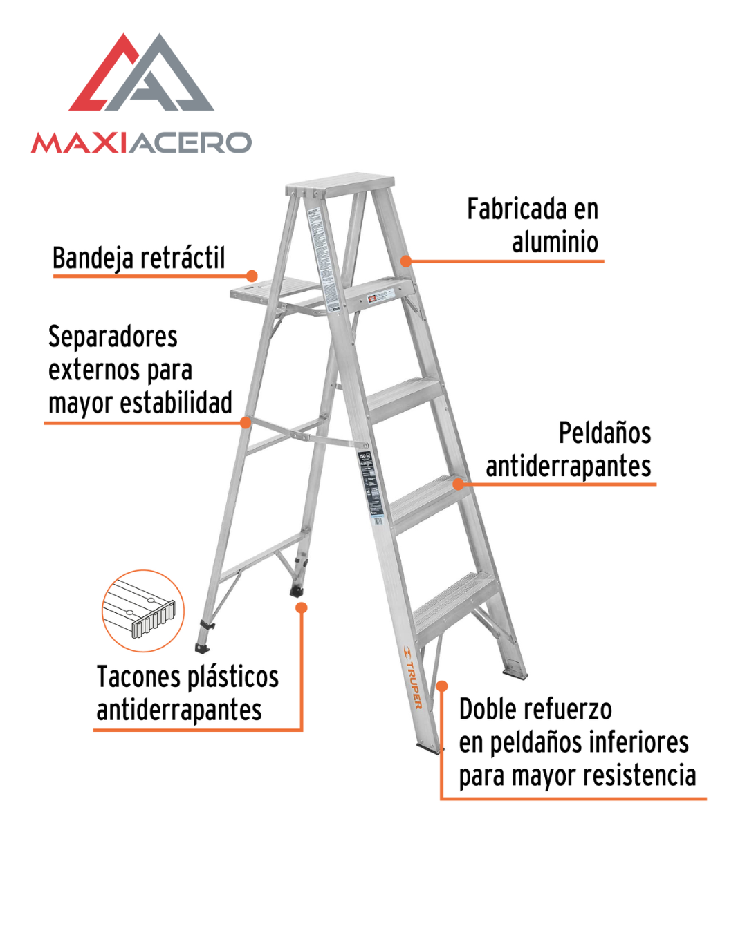 Escalera de Tijera de Aluminio Truper 10438 | 4 Peldaños Tipo III