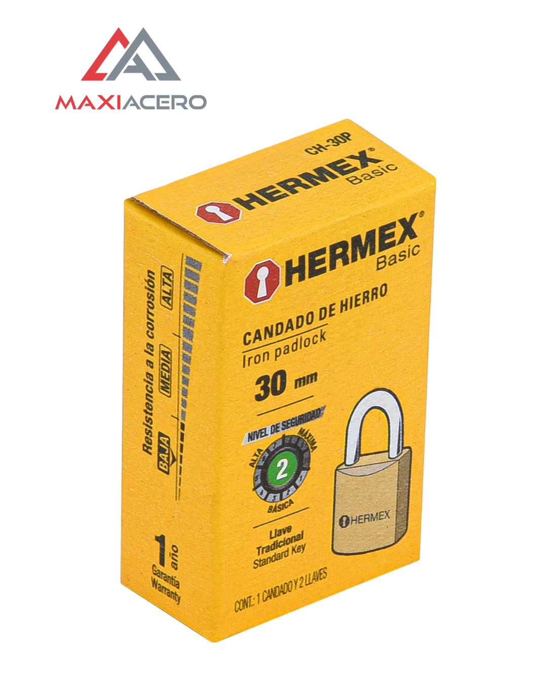 Candado de Hierro Color Latón Hermex 23522 | Gancho Corto 30 mm