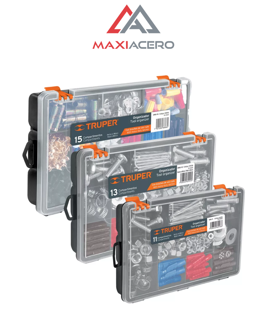 Kit Organizador Caja Herramienta Truper 11, 13, y 15 Divisiones