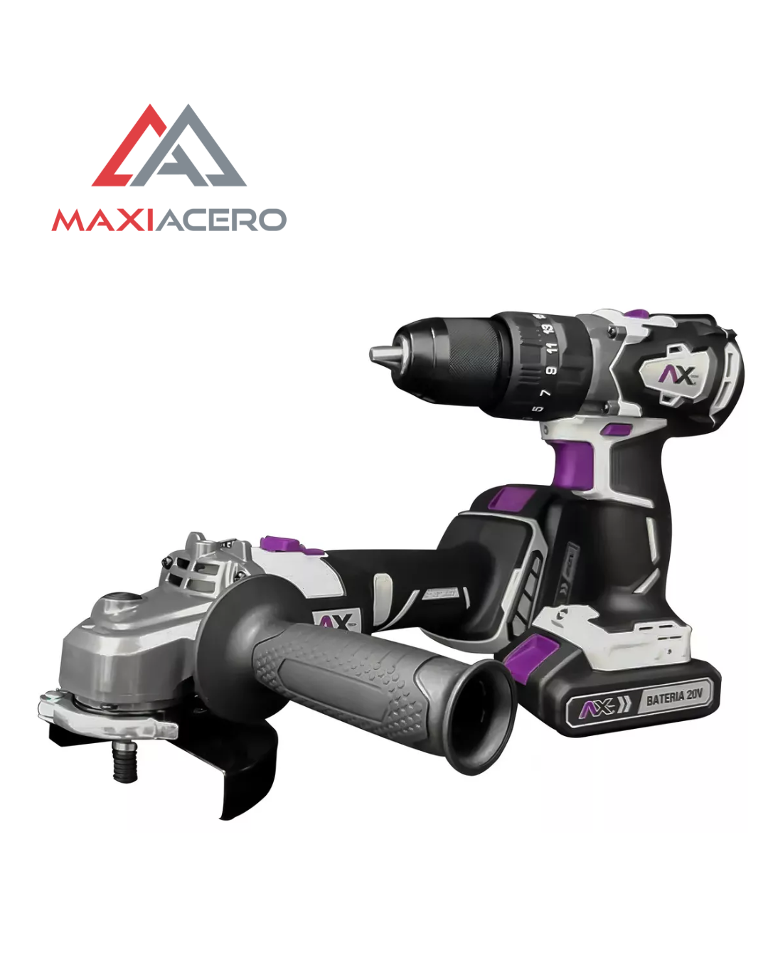 Kit Rotomartillo + Miniesmeril A Batería 20v AxTech C/ Maletín Y Baterías