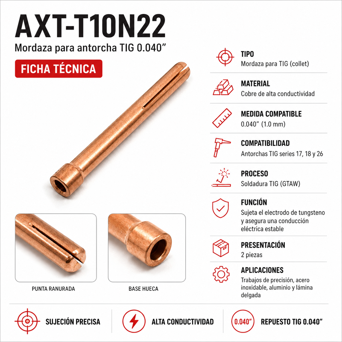 Mordaza para Antorcha TIG 0.040" (2 Pzs) - AX Tech AXT-T10N22