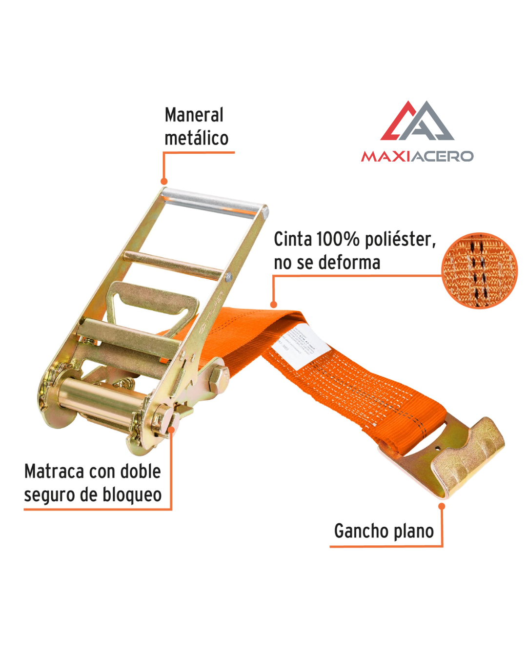 Sujetadores Con Matraca, Carga Máxima 7500 Kgs Eslinga Truper 10313
