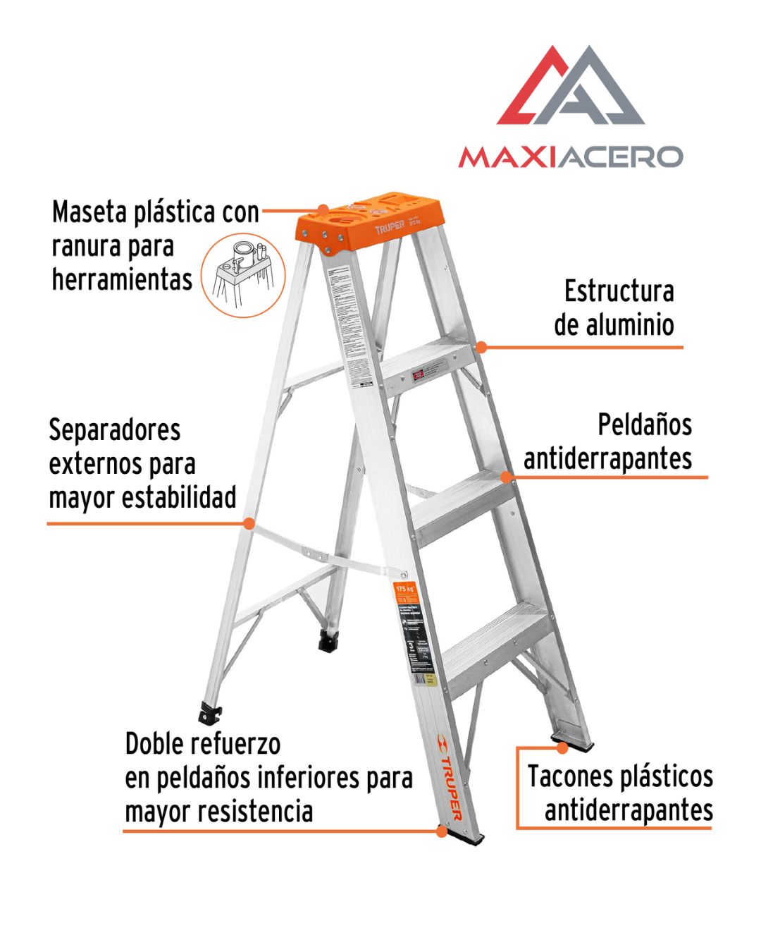 Escalera de Tijera de Aluminio Truper 10435 | 3 Peldaños Tipo II