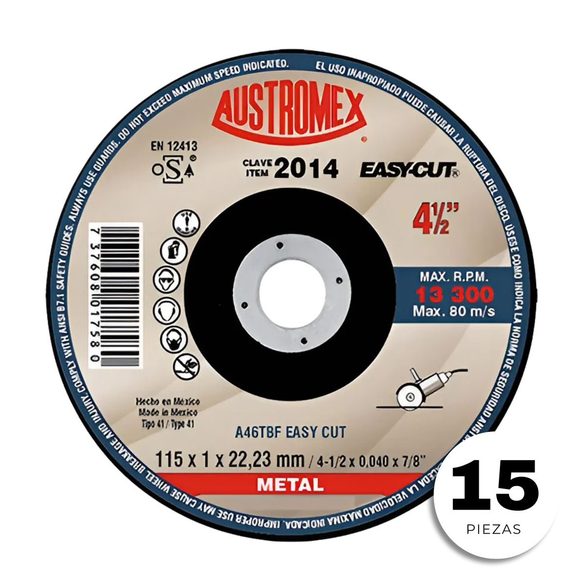 15pzs Disco De Corte Austromex 2014 Metal Fr Easy-cut 4.1/2