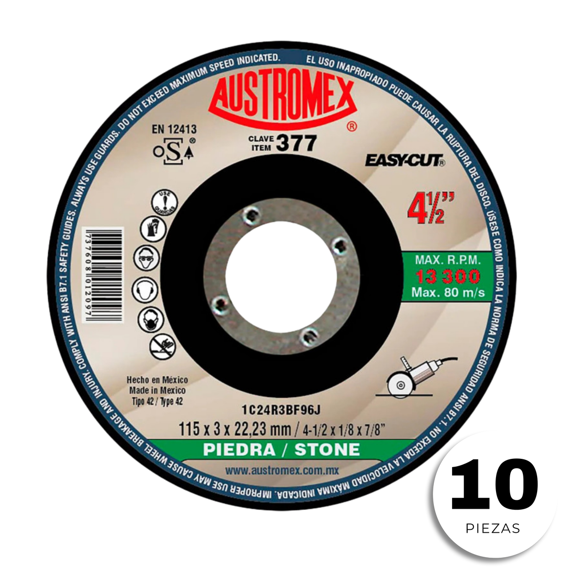 25 Piezas Disco De Corte Para Piedra Austromex 4 1/2 377 Easy Cut Color Negro
