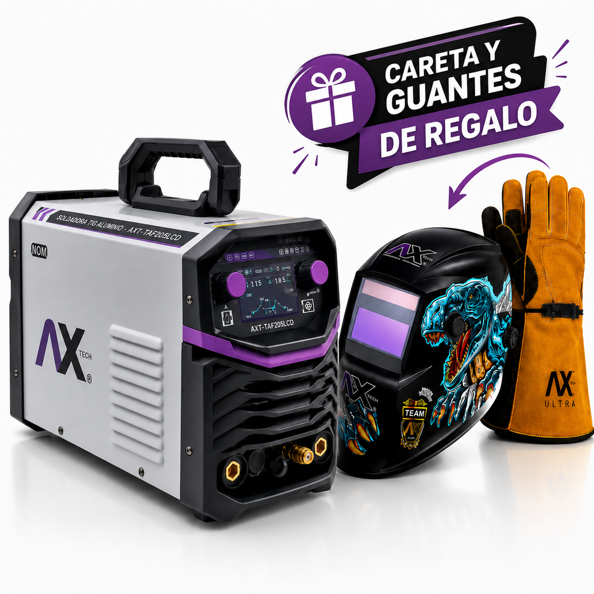 Combo Profesional AXT-TAF205LCD + Careta Electrónica AXT-CEREX-CV GRATIS + Guantes Premium AXT-GP073-M GRATIS