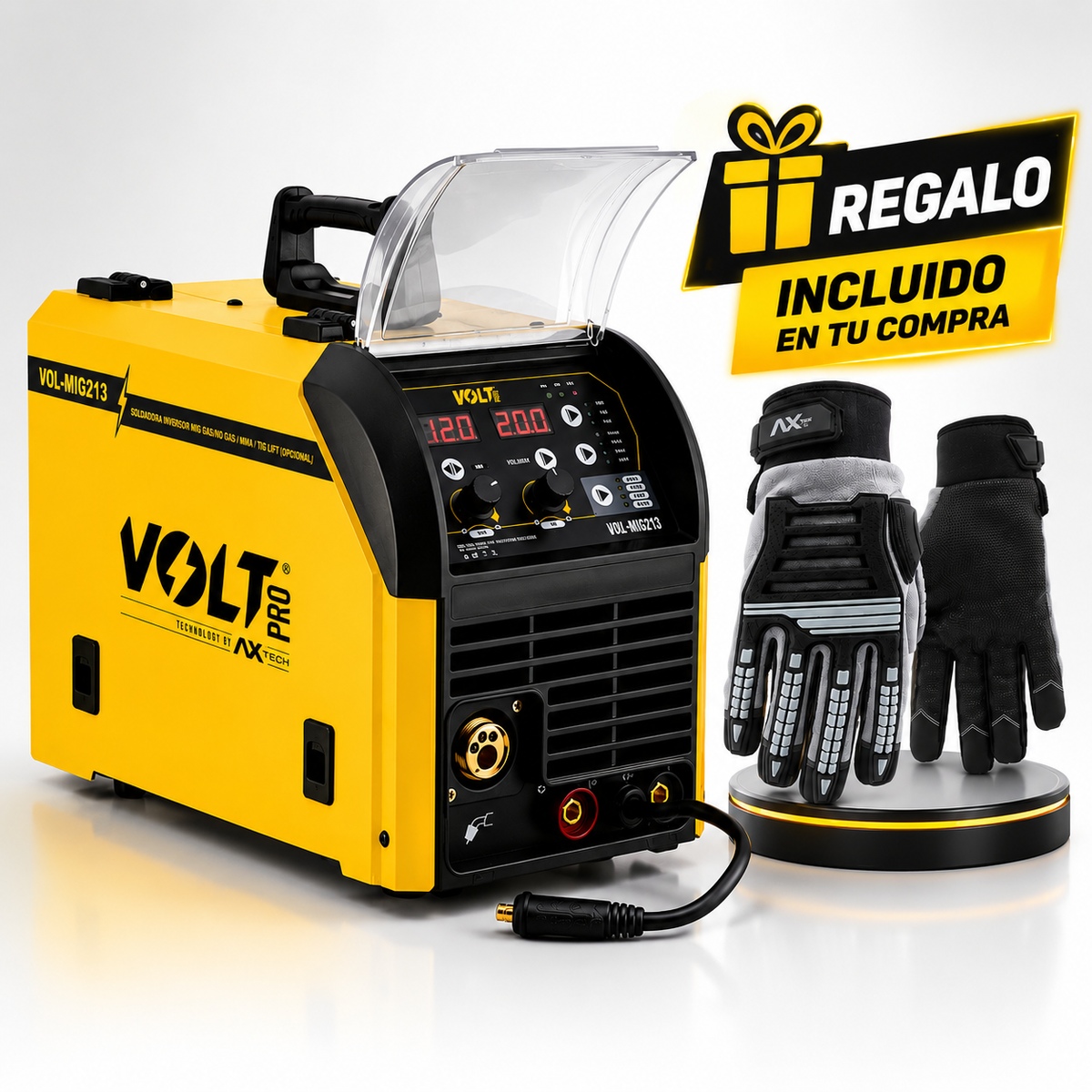 Combo Soldadora Inversor MIG/MMA 200A VOL-MIG213 + Guantes Anti-Impacto AXT-GHI2002 GRATIS