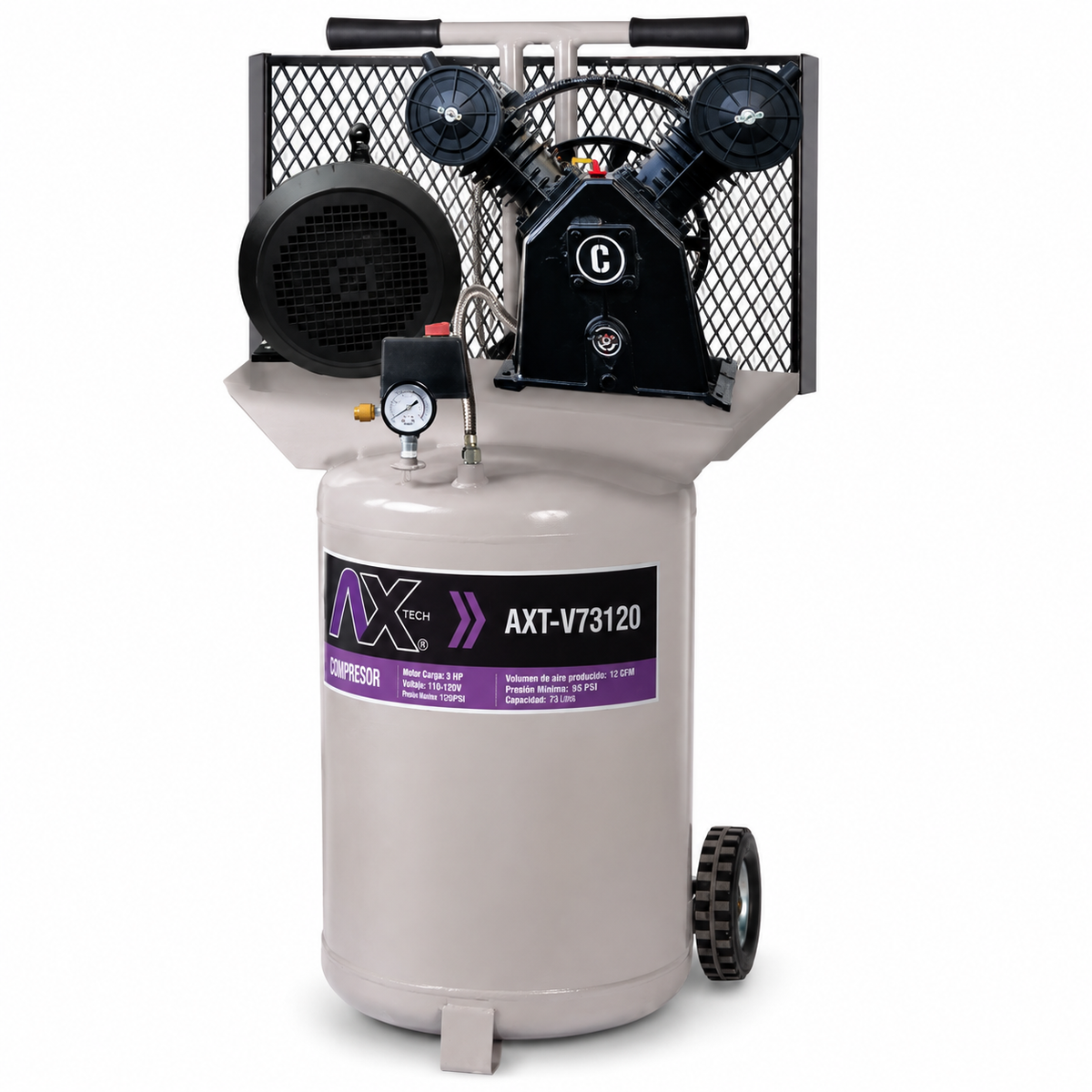 Compresor de Aire Libre de Aceite 3 HP 72 L (110/220V) - AX Tech AXT-V73120