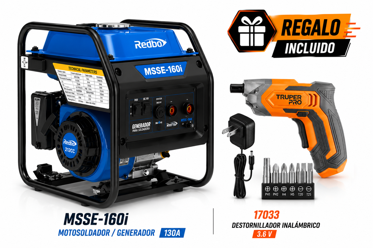 Motosoldador Generador 130A MSSE-160I + Destornillador Inalámbrico Truper 17033 GRATIS
